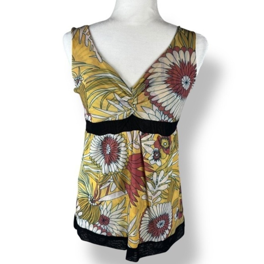 Y2K Mesh Babydoll Top Size Large Boho Festival‎ Floral Hippie Woodstock Earthy